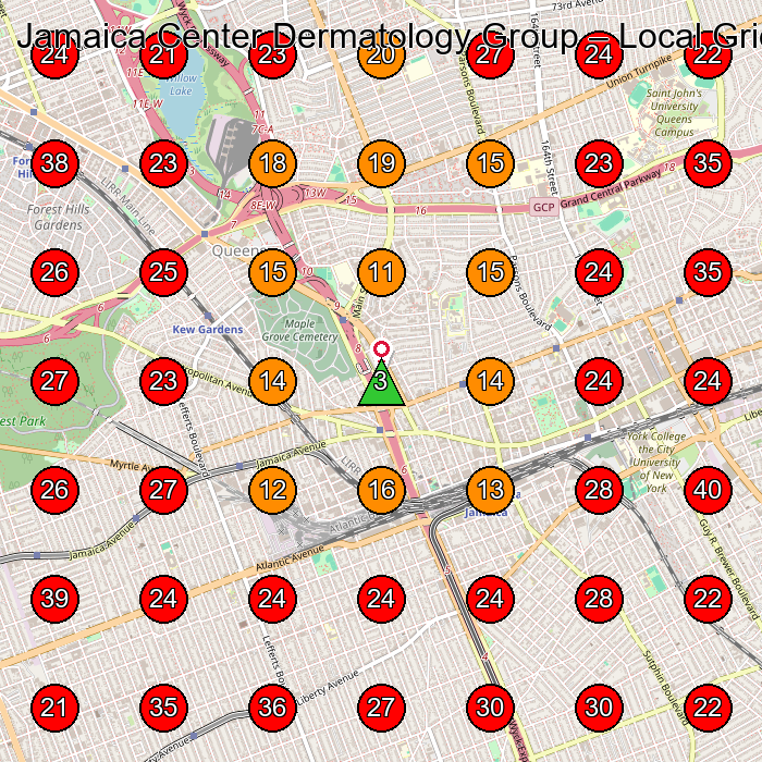 Jamaica Center Dermatology Group GeoGrid visibility map for Skin Care Clinic in Jamaica